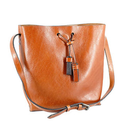 Leather Bucket Shoulder Bag With Pouch