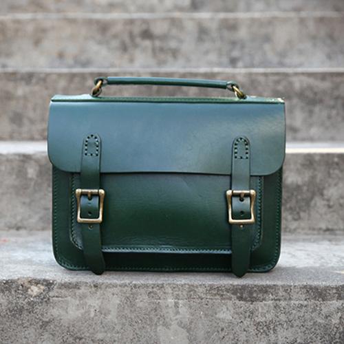 Handmade Womens Green Leather Satchel Shoulder Bag Cambridge Structured Satchel Handbag Purse for Men