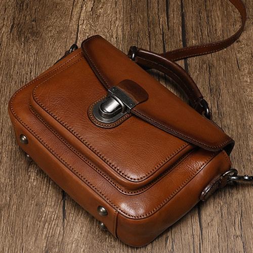 Fashion Womens Brown Leather Satchel Handbag Small Black Satchel Bag Crossbody Bags for Ladies