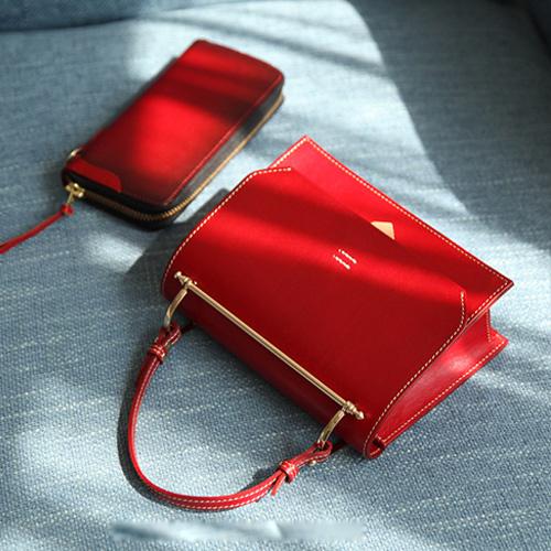Fashion Womens Red Leather Flap Over Handbag Purse Handmade Square Crossbody Bag Shoulder Bag Purse