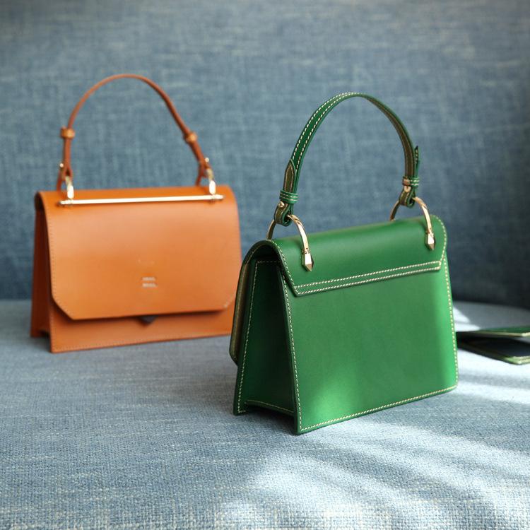 Fashion Womens Green Leather Flap Over Handbag Purse Handmade Square Crossbody Bag Shoulder Bag Purse