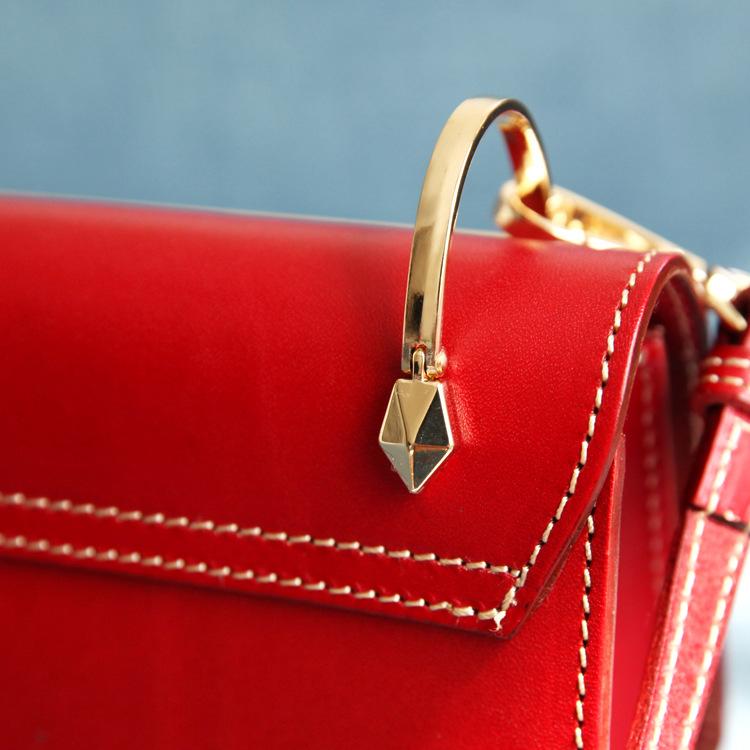 Fashion Womens Red Leather Flap Over Handbag Purse Handmade Square Crossbody Bag Shoulder Bag Purse