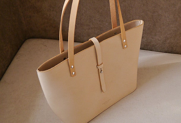 Handmade vintage womens beige leather tote bag handbags purse for women