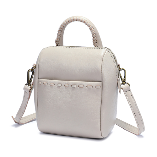 Stylish Womens White Leather Bucket Handbag Black Shoulder Bag Vertical Purses for Ladies