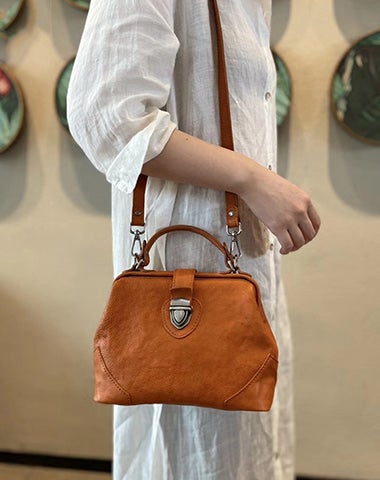 Womens Coffee Leather Doctor Handbag Purse Vintage Handmade Doctor Shoulder Bag for Women