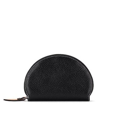 Cute Women Black Leather Slim Zipper Wallet Small Card Holder Round Change Coin Wallet For Women