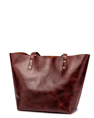 Mens Womens Leather Red Brown Tote Handbag Vintage Shoulder Tote Purse Tote Bag For Men