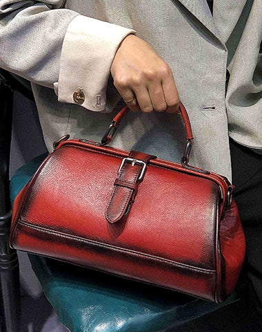Vintage Womens Tan Leather Doctor Handbag Purse Handmade Doctor Shoulder Bag for Women