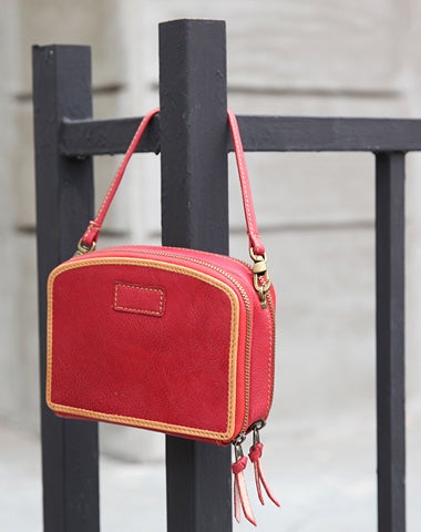 Handmade Women's Red Leather Shoulder Clutch Purse Handbag Crossbody Bag Clutch Purse