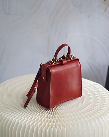 Handmade Womens Stylish Square Coffee Leather Doctor Handbag Side Purse Doctor Purse for Women